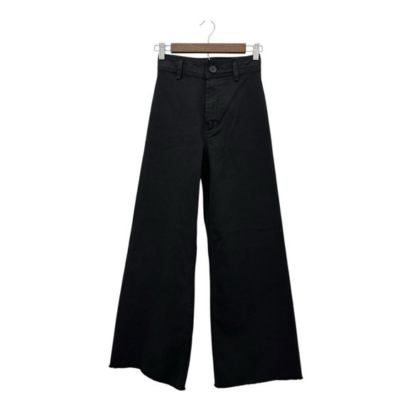 Zara Women’s Black Cotton The Marine Straight High Rise Wide-Leg Jeans Size 2 - Picture 1 of 9